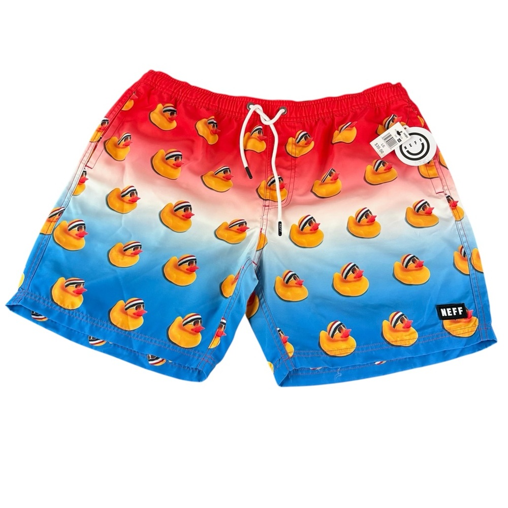 Neff Rubber Duck Headband Mens Large Swim Trunks Board Shorts Suit  NWT (579)